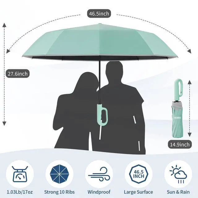 Alt view image 2 of 7 - Travel Umbrella with Carabiner Handle, Automatic Windproof Large Umbrellas for Rain, Portable Compact Umbrella with Reflective Strip, Car Backpack UV Umbrellas for Sun Protection