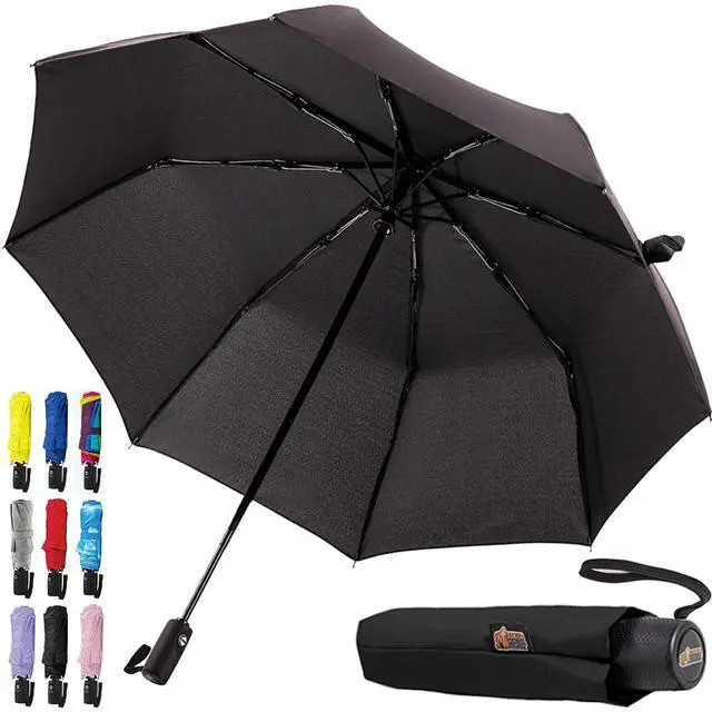 Main image of Compact Travel Size Umbrella for Rain, Stick Design Fits Backpack, Purse and Carry On, Lightweight Under 1lb, One Click Open and Close, Wind Resistant, Durable Waterproof Quick Dry, Black