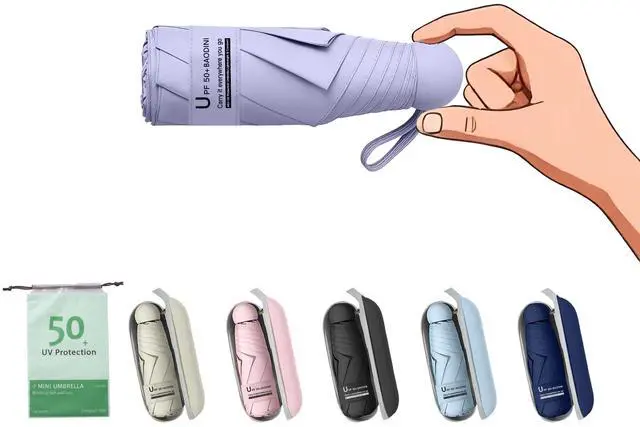 Main image of Travel Essentials Mini Umbrella for Purse With Case Small Compact UV Sun Protection Lightweight Tiny Pocket Manual Open Close Umbrella for Women Kids and Men Fits Purse Backpack