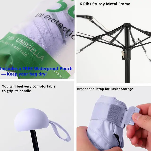 Alt view image 4 of 7 - Travel Essentials Mini Umbrella for Purse With Case Small Compact UV Sun Protection Lightweight Tiny Pocket Manual Open Close Umbrella for Women Kids and Men Fits Purse Backpack
