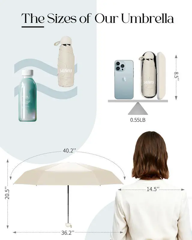 Alt view image 2 of 7 - Mini Portable Travel Umbrella with Case - Compact Umbrellas for Rain & Sun UV Protection for Backpack Pocket, Lightweight Folding Small Umbrella, Tiny Purse Size UV Blocker for Kids Women Girls