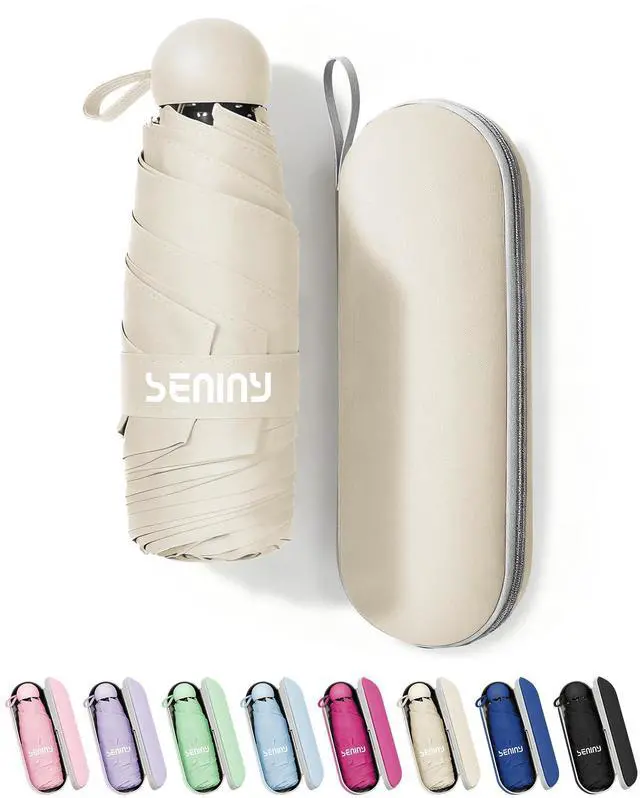 Main image of Mini Portable Travel Umbrella with Case - Compact Umbrellas for Rain & Sun UV Protection for Backpack Pocket, Lightweight Folding Small Umbrella, Tiny Purse Size UV Blocker for Kids Women Girls