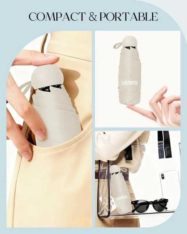 Alt view image 3 of 7 - Mini Portable Travel Umbrella with Case - Compact Umbrellas for Rain & Sun UV Protection for Backpack Pocket, Lightweight Folding Small Umbrella, Tiny Purse Size UV Blocker for Kids Women Girls