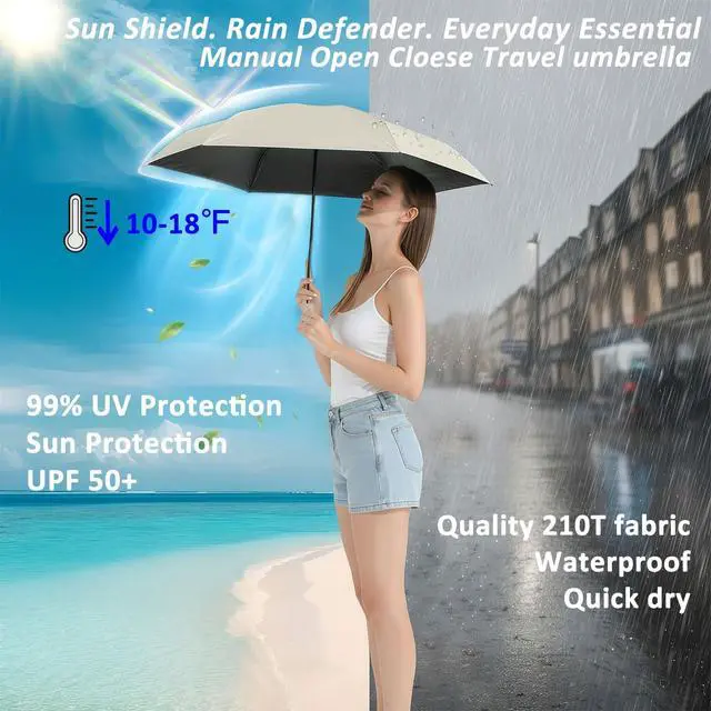 Alt view image 3 of 7 - Travel Essentials Mini Umbrella for Purse With Case Small Compact UV Sun Protection Lightweight Tiny Pocket Manual Open Close Umbrella for Women Kids and Men Fits Purse Backpack