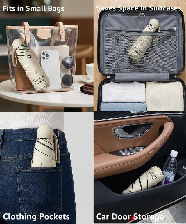 Alt view image 4 of 7 - Travel Essentials Mini Umbrella for Purse With Case Small Compact UV Sun Protection Lightweight Tiny Pocket Manual Open Close Umbrella for Women Kids and Men Fits Purse Backpack