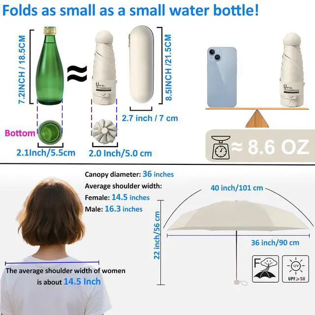 Alt view image 5 of 7 - Travel Essentials Mini Umbrella for Purse With Case Small Compact UV Sun Protection Lightweight Tiny Pocket Manual Open Close Umbrella for Women Kids and Men Fits Purse Backpack