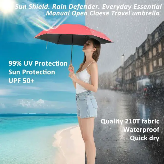 Alt view image 2 of 7 - Travel Essentials Mini Umbrella for Purse With Case Small Compact UV Sun Protection Lightweight Tiny Pocket Manual Open Close Umbrella for Women Kids and Men Fits Purse Backpack