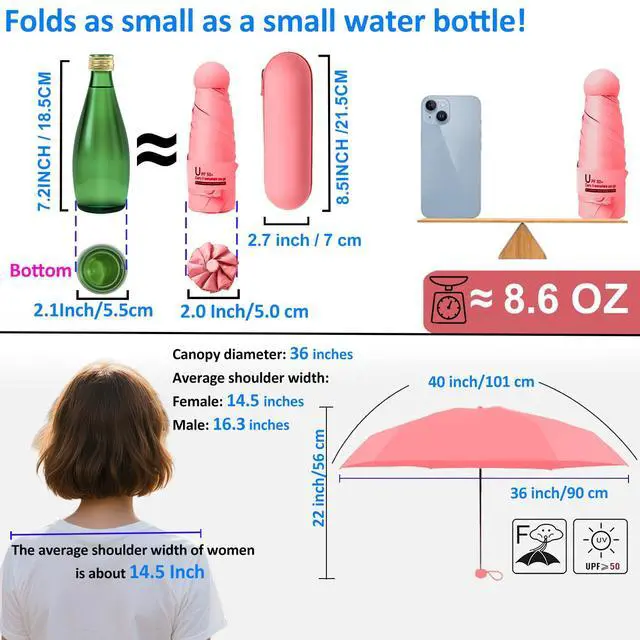 Alt view image 4 of 7 - Travel Essentials Mini Umbrella for Purse With Case Small Compact UV Sun Protection Lightweight Tiny Pocket Manual Open Close Umbrella for Women Kids and Men Fits Purse Backpack