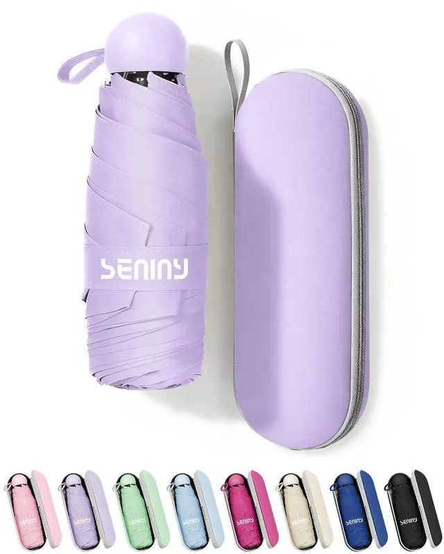 Main image of Mini Portable Travel Umbrella with Case - Compact Umbrellas for Rain & Sun UV Protection for Backpack Pocket, Lightweight Folding Small Umbrella, Tiny Purse Size UV Blocker for Kids Women Girls