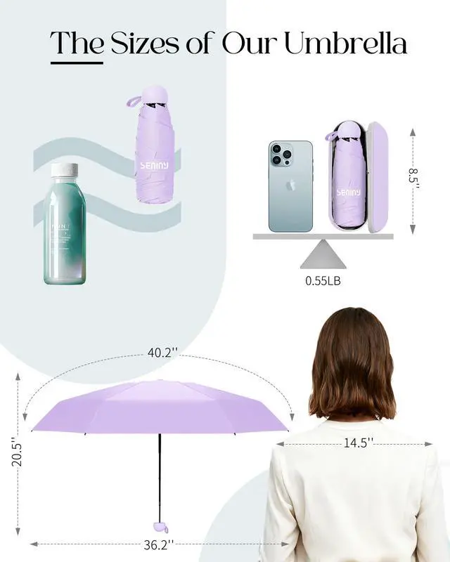 Alt view image 2 of 7 - Mini Portable Travel Umbrella with Case - Compact Umbrellas for Rain & Sun UV Protection for Backpack Pocket, Lightweight Folding Small Umbrella, Tiny Purse Size UV Blocker for Kids Women Girls
