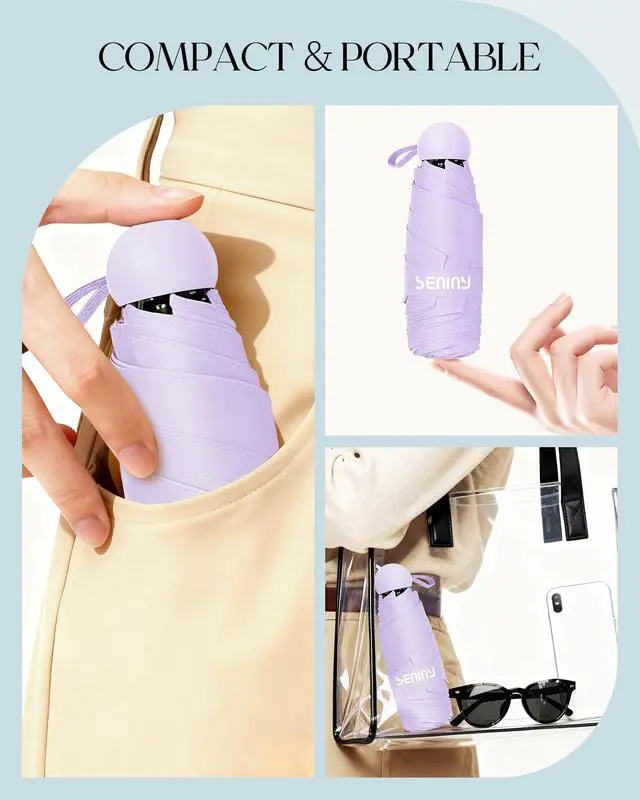 Alt view image 3 of 7 - Mini Portable Travel Umbrella with Case - Compact Umbrellas for Rain & Sun UV Protection for Backpack Pocket, Lightweight Folding Small Umbrella, Tiny Purse Size UV Blocker for Kids Women Girls