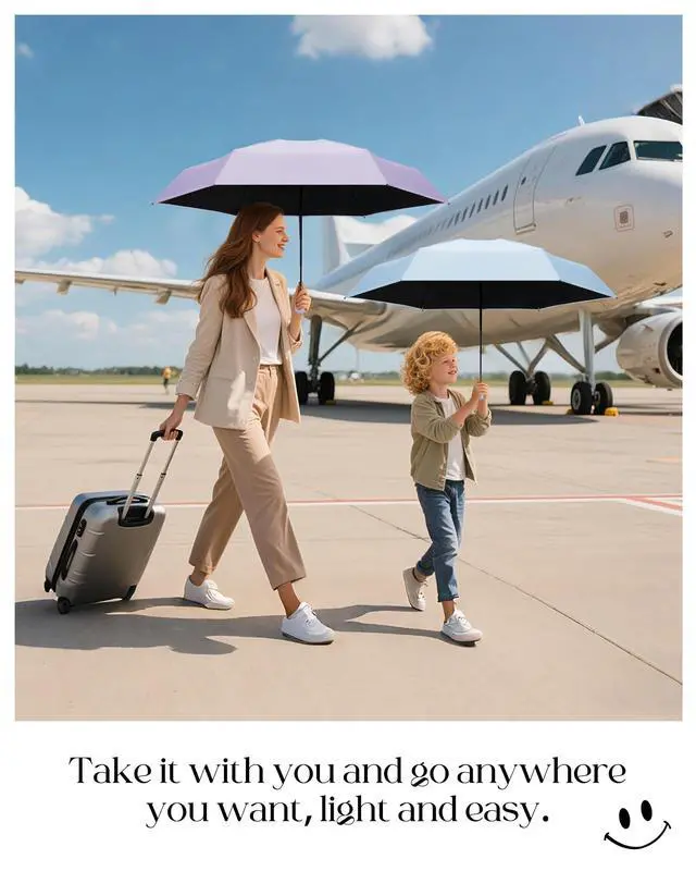 Alt view image 5 of 7 - Mini Portable Travel Umbrella with Case - Compact Umbrellas for Rain & Sun UV Protection for Backpack Pocket, Lightweight Folding Small Umbrella, Tiny Purse Size UV Blocker for Kids Women Girls