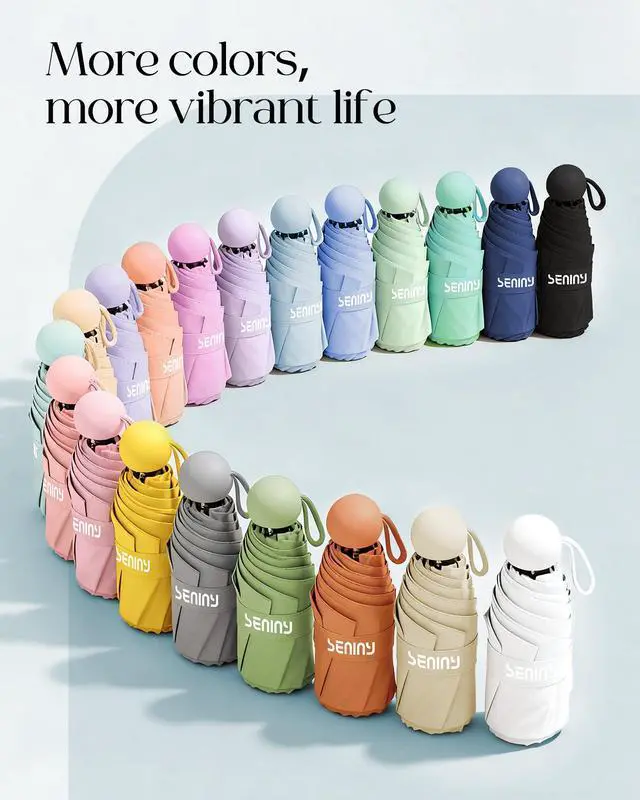 Alt view image 6 of 7 - Mini Portable Travel Umbrella with Case - Compact Umbrellas for Rain & Sun UV Protection for Backpack Pocket, Lightweight Folding Small Umbrella, Tiny Purse Size UV Blocker for Kids Women Girls