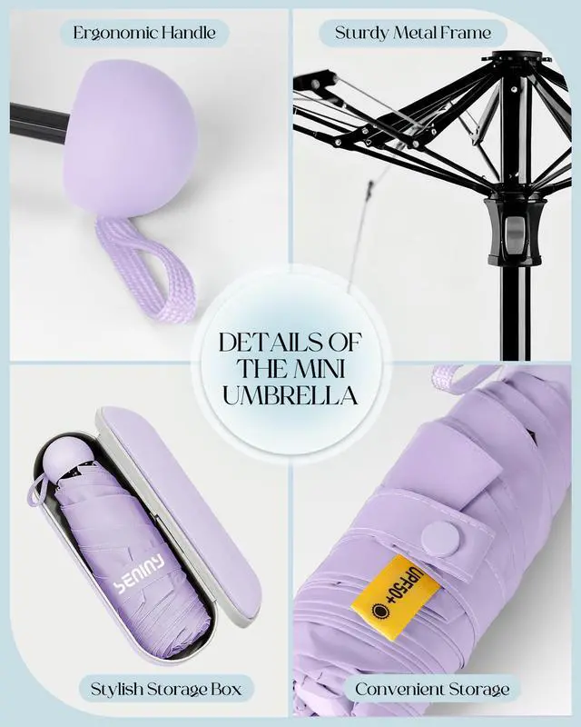 Alt view image 7 of 7 - Mini Portable Travel Umbrella with Case - Compact Umbrellas for Rain & Sun UV Protection for Backpack Pocket, Lightweight Folding Small Umbrella, Tiny Purse Size UV Blocker for Kids Women Girls