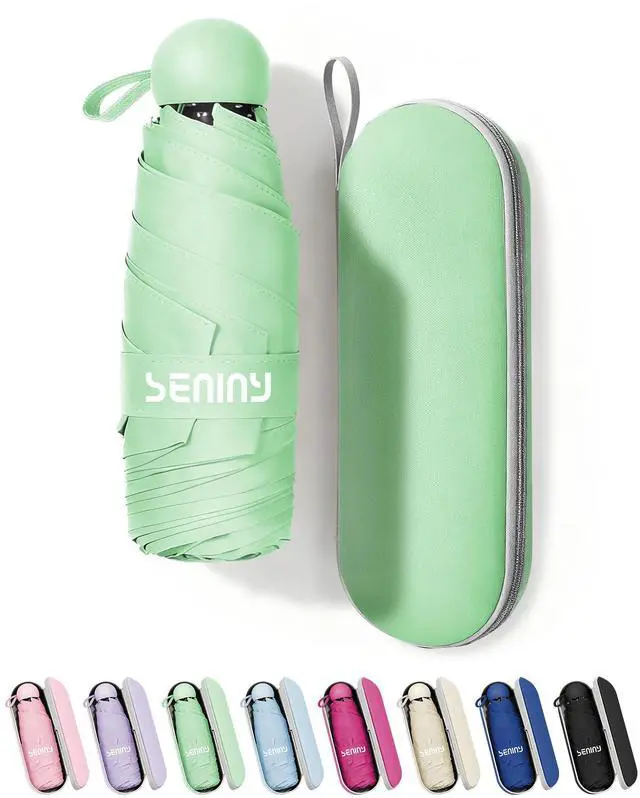 Main image of Mini Portable Travel Umbrella with Case - Compact Umbrellas for Rain & Sun UV Protection for Backpack Pocket, Lightweight Folding Small Umbrella, Tiny Purse Size UV Blocker for Kids Women Girls