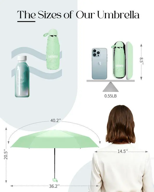 Alt view image 2 of 7 - Mini Portable Travel Umbrella with Case - Compact Umbrellas for Rain & Sun UV Protection for Backpack Pocket, Lightweight Folding Small Umbrella, Tiny Purse Size UV Blocker for Kids Women Girls