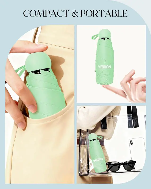 Alt view image 3 of 7 - Mini Portable Travel Umbrella with Case - Compact Umbrellas for Rain & Sun UV Protection for Backpack Pocket, Lightweight Folding Small Umbrella, Tiny Purse Size UV Blocker for Kids Women Girls