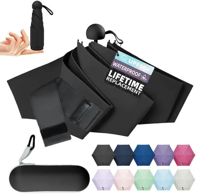 Main image of Travel Size Mini Umbrella with UPF 50+ UV Rain Protection, Compact Small & Lightweight Pocket-Sized Folding Umbrellas with Case for Purse & Backpack, Thoughtful Gift Women Men & Kids