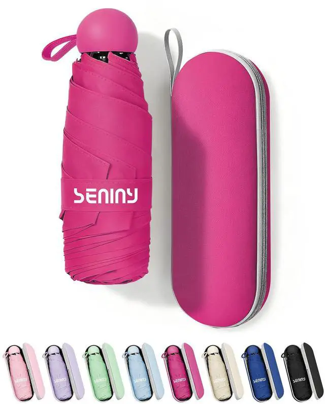 Main image of Mini Portable Travel Umbrella with Case - Compact Umbrellas for Rain & Sun UV Protection for Backpack Pocket, Lightweight Folding Small Umbrella, Tiny Purse Size UV Blocker for Kids Women Girls