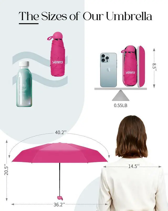 Alt view image 2 of 7 - Mini Portable Travel Umbrella with Case - Compact Umbrellas for Rain & Sun UV Protection for Backpack Pocket, Lightweight Folding Small Umbrella, Tiny Purse Size UV Blocker for Kids Women Girls