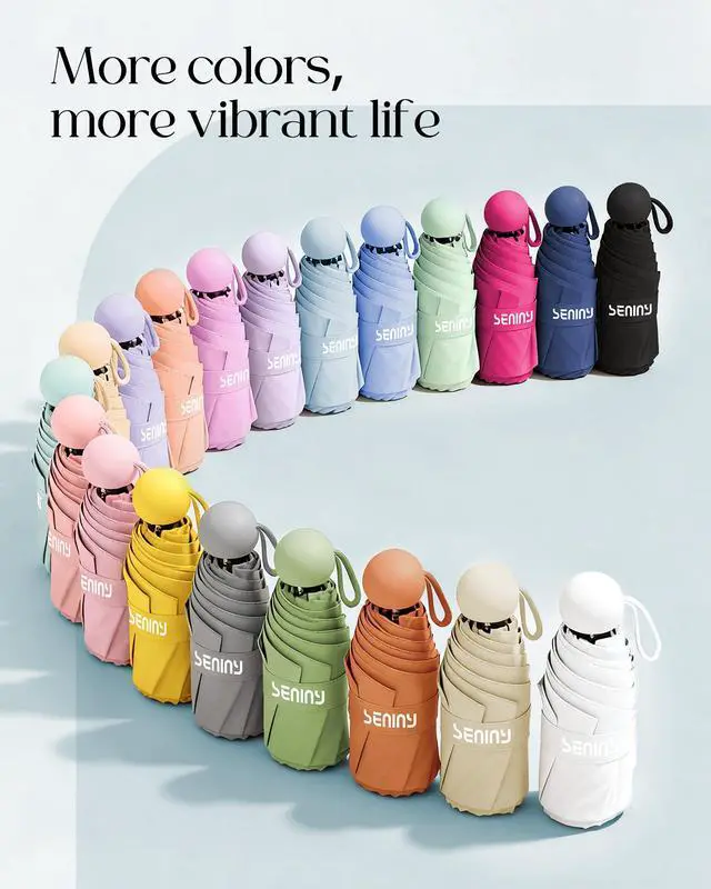 Alt view image 6 of 7 - Mini Portable Travel Umbrella with Case - Compact Umbrellas for Rain & Sun UV Protection for Backpack Pocket, Lightweight Folding Small Umbrella, Tiny Purse Size UV Blocker for Kids Women Girls