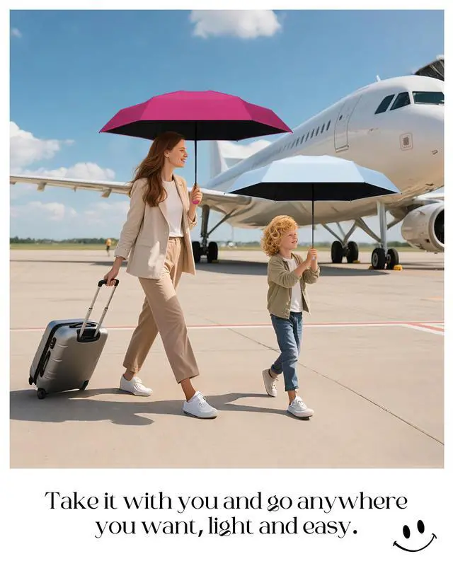 Alt view image 5 of 7 - Mini Portable Travel Umbrella with Case - Compact Umbrellas for Rain & Sun UV Protection for Backpack Pocket, Lightweight Folding Small Umbrella, Tiny Purse Size UV Blocker for Kids Women Girls