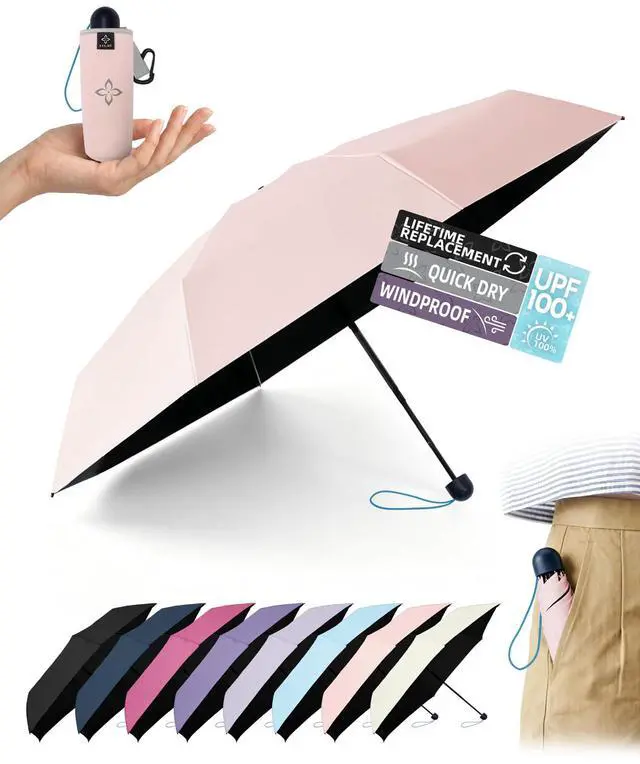 Main image of Mini Umbrella for Travel Compact - UPF 100+ UV Sun Umbrella for Purse Backpack,Super mini Sturdy Pocket Folding Umbrella with Absorbent Sleeve, Heavy Duty Parasol