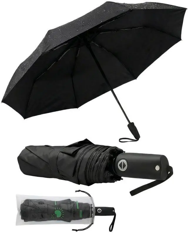Main image of Compact Travel Umbrella Small Windproof Auto Open Close for UV Sun Protection UPF 50+ and Rain Fits Backpack Purse & Suitcase