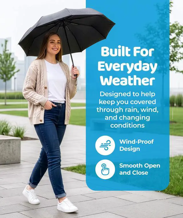 Alt view image 2 of 7 - Windproof Compact Umbrellas for Rain - Strong Reinforced Fiberglass Rib Design & Auto Open & Close - Portable Folding Travel Umbrella - Lightweight & Packable for Women & Men, Easy Collapse