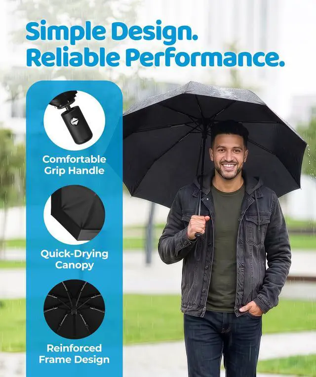 Alt view image 3 of 7 - Windproof Compact Umbrellas for Rain - Strong Reinforced Fiberglass Rib Design & Auto Open & Close - Portable Folding Travel Umbrella - Lightweight & Packable for Women & Men, Easy Collapse