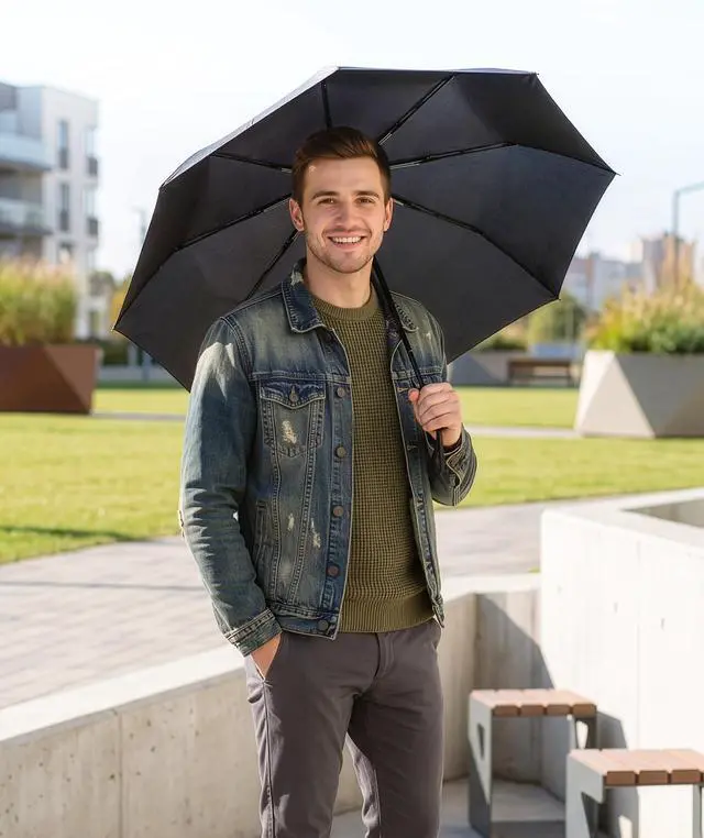 Alt view image 7 of 7 - Windproof Compact Umbrellas for Rain - Strong Reinforced Fiberglass Rib Design & Auto Open & Close - Portable Folding Travel Umbrella - Lightweight & Packable for Women & Men, Easy Collapse