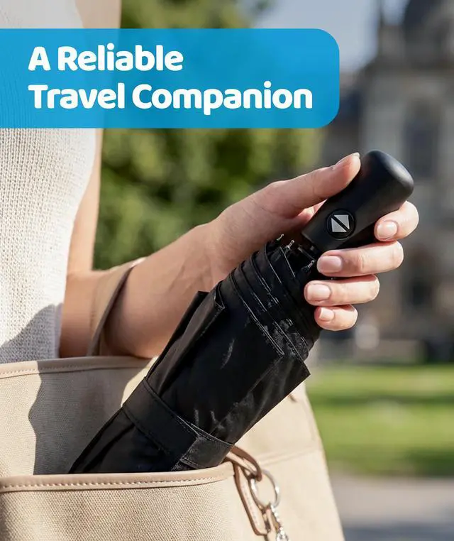 Alt view image 6 of 7 - Windproof Compact Umbrellas for Rain - Strong Reinforced Fiberglass Rib Design & Auto Open & Close - Portable Folding Travel Umbrella - Lightweight & Packable for Women & Men, Easy Collapse