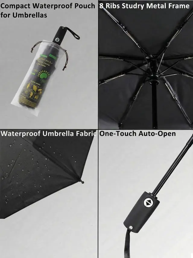 Alt view image 4 of 6 - Compact Travel Umbrella Small Windproof Auto Open Close for UV Sun Protection UPF 50+ and Rain Fits Backpack Purse & Suitcase