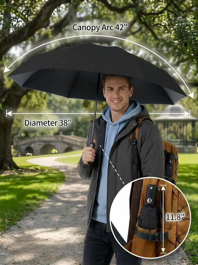 Alt view image 5 of 6 - Compact Travel Umbrella Small Windproof Auto Open Close for UV Sun Protection UPF 50+ and Rain Fits Backpack Purse & Suitcase