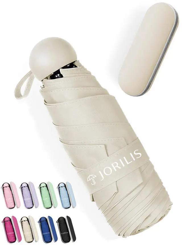 Main image of Travel Umbrella Compact with Case - Small Umbrellas for Rain, Lightweight Mini Sun Umbrella UV Protection, Folding Portable Umbrellas for Backpack, Pocket, Purse, Kids, Women, Girls, Tiny Size
