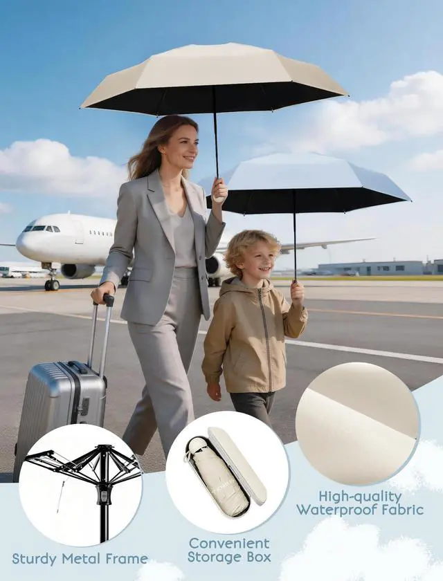 Alt view image 3 of 7 - Travel Umbrella Compact with Case - Small Umbrellas for Rain, Lightweight Mini Sun Umbrella UV Protection, Folding Portable Umbrellas for Backpack, Pocket, Purse, Kids, Women, Girls, Tiny Size