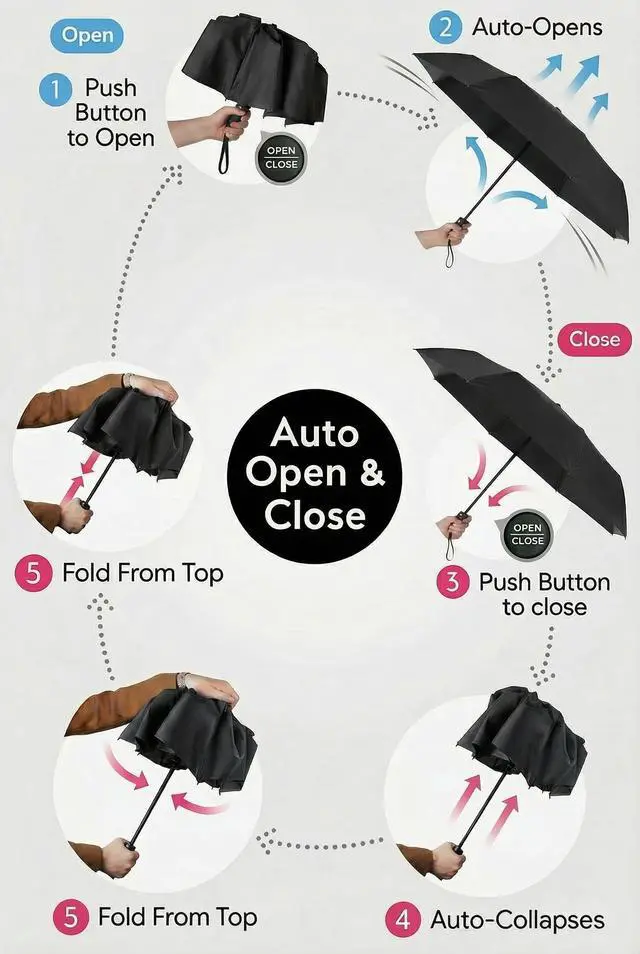 Alt view image 6 of 6 - Compact Travel Umbrella Small Windproof Auto Open Close for UV Sun Protection UPF 50+ and Rain Fits Backpack Purse & Suitcase