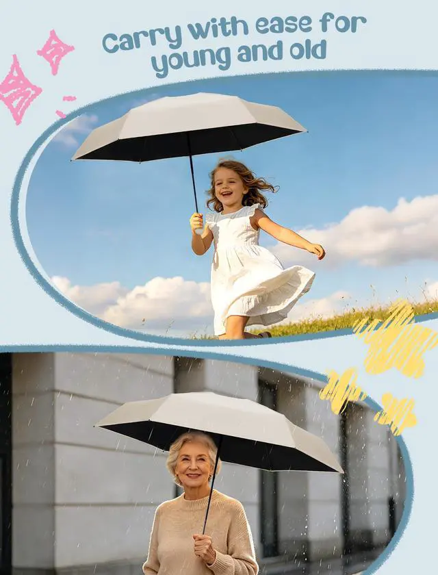 Alt view image 7 of 7 - Travel Umbrella Compact with Case - Small Umbrellas for Rain, Lightweight Mini Sun Umbrella UV Protection, Folding Portable Umbrellas for Backpack, Pocket, Purse, Kids, Women, Girls, Tiny Size