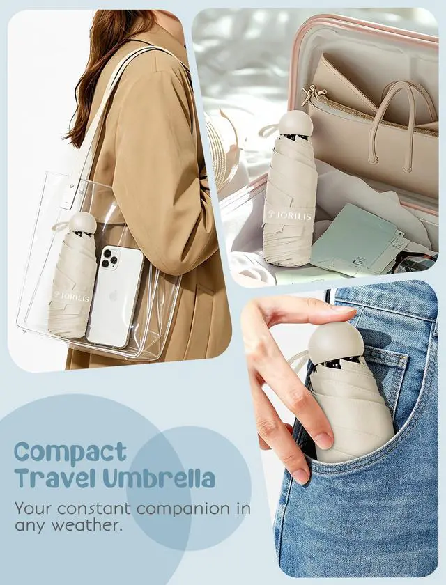 Alt view image 4 of 7 - Travel Umbrella Compact with Case - Small Umbrellas for Rain, Lightweight Mini Sun Umbrella UV Protection, Folding Portable Umbrellas for Backpack, Pocket, Purse, Kids, Women, Girls, Tiny Size
