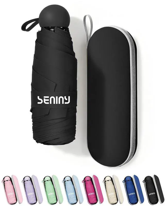 Main image of Mini Portable Travel Umbrella with Case - Compact Umbrellas for Rain & Sun UV Protection for Backpack Pocket, Lightweight Folding Small Umbrella, Tiny Purse Size UV Blocker for Kids Women Girls