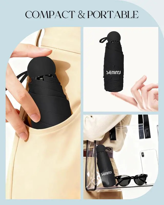 Alt view image 3 of 7 - Mini Portable Travel Umbrella with Case - Compact Umbrellas for Rain & Sun UV Protection for Backpack Pocket, Lightweight Folding Small Umbrella, Tiny Purse Size UV Blocker for Kids Women Girls