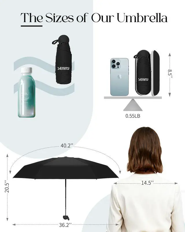 Alt view image 2 of 7 - Mini Portable Travel Umbrella with Case - Compact Umbrellas for Rain & Sun UV Protection for Backpack Pocket, Lightweight Folding Small Umbrella, Tiny Purse Size UV Blocker for Kids Women Girls