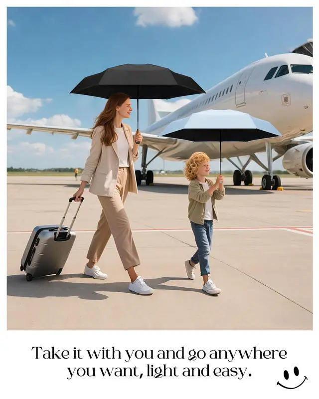 Alt view image 5 of 7 - Mini Portable Travel Umbrella with Case - Compact Umbrellas for Rain & Sun UV Protection for Backpack Pocket, Lightweight Folding Small Umbrella, Tiny Purse Size UV Blocker for Kids Women Girls