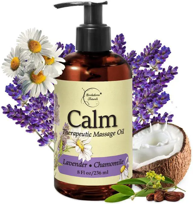 Main image of Calm Massage Oil for Massage Therapy with Lavender & Chamomile Essential Oils to Relax Sore Muscles | All Natural with Coconut, Grapeseed & Jojoba for Smooth Skin