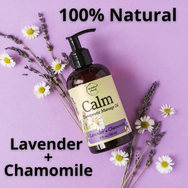 Alt view image 4 of 7 - Calm Massage Oil for Massage Therapy with Lavender & Chamomile Essential Oils to Relax Sore Muscles | All Natural with Coconut, Grapeseed & Jojoba for Smooth Skin