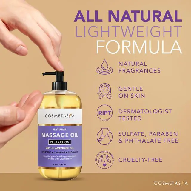 Alt view image 3 of 7 - Lavender Massage Oil for Massage Therapy with Roller - All Natural, Cruelty-Free & Spa Quality Skin Therapy Oil & Soothing Care - Lavender, Geranium & Grapeseed Oil (8.8 oz)
