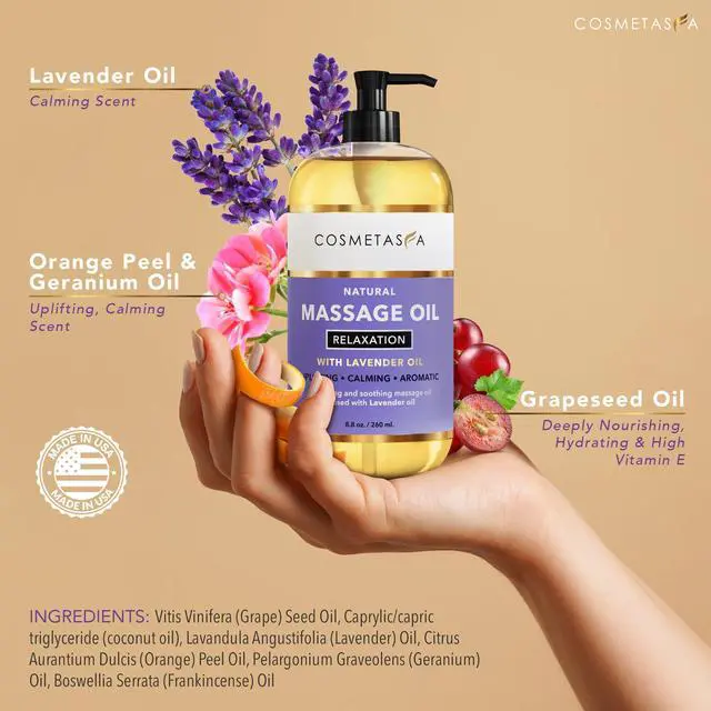 Alt view image 2 of 7 - Lavender Massage Oil for Massage Therapy with Roller - All Natural, Cruelty-Free & Spa Quality Skin Therapy Oil & Soothing Care - Lavender, Geranium & Grapeseed Oil (8.8 oz)