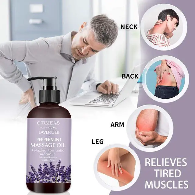 Alt view image 2 of 6 - Massage Oil with Lavender and Peppermint Massage Oil for Skin Moisturizing Body Oil Lavender Oil for Men and Women 10.2 fl.oz