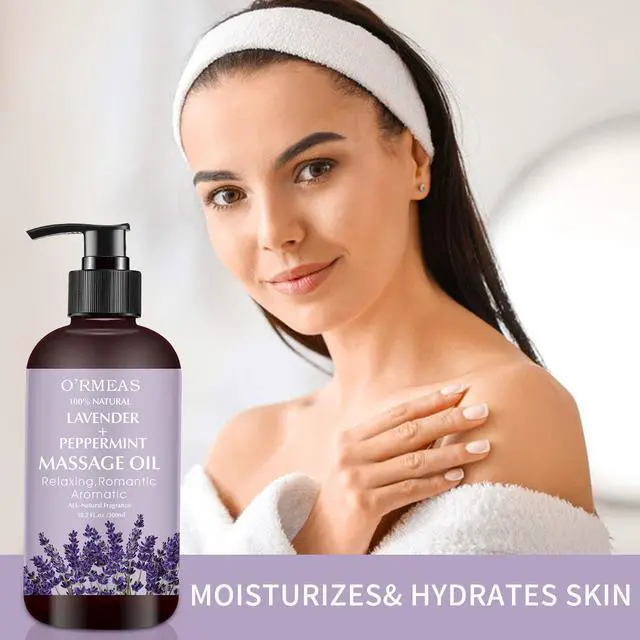 Alt view image 4 of 6 - Massage Oil with Lavender and Peppermint Massage Oil for Skin Moisturizing Body Oil Lavender Oil for Men and Women 10.2 fl.oz