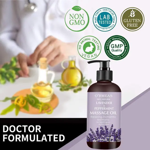 Alt view image 5 of 6 - Massage Oil with Lavender and Peppermint Massage Oil for Skin Moisturizing Body Oil Lavender Oil for Men and Women 10.2 fl.oz